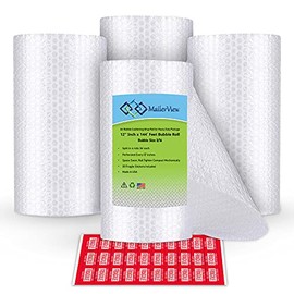 Air Bubble Cushioning Wrap Roll for Heavy-Duty Packing [12 Inch x 144 Feet Total, Perforated Every 12], 4 Pack 36 Each Roll. (30 Fragile Stickers Included)
