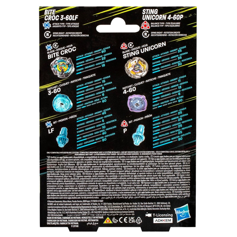 Hasbro Beyblade X Bite Croc 3-60LF und Sting Unicorn 4-60P