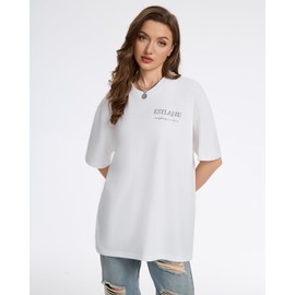 ESTLAPIN Unisex Soft Cotton T-Shirts Oversized Summer Short Sleeve Tees Fashion Printed Casual Basic Tops (White,XXL)