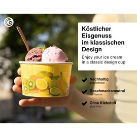 50x ice Cream Cup, Cardboard ice Cream Cup, Fruit Cup with a Filling Capacity of 260 ml for 2 Scoops of ice Cream