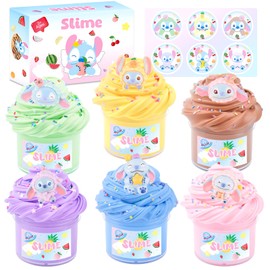 6 Pack Slime Kit for Kids, Scented Butter Slime Party Favors with Pink, Blue, Yellow Charms, Birthday Gifts for Girl Boys, Stretchy and Non-Sticky, Super Soft DIY Stress Relief Toy