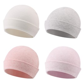 JANGANNSA Cotton Newborn Baby Boys Hat Cute Infant Toddler Baby Beanie for Girls Newborn Hospital Hat Spring Autumn (White+Orangepink+Purple+Gray, Preemie/Newborn)