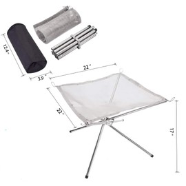 XIANTIAN Portable Fire Pit for Camping, 42CM Foldable Stainless Steel Mesh Fire Pit Fireplace for Picnics, Bonfire, Patio, Backyard and Garden (silvery, L)