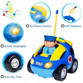 Remote Controlled Cartoon Police Car from 2 3 4 Years, Radio Control Racing Car Toy Car with Light and Music, The First Remote Controlled Car from 2 Years, Toy Gifts for 2-6 Boys Girls