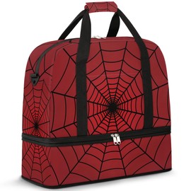 Gym Bag for Men Women, Carry on Travel Duffel Bag with Trolley Sleeve, Red Spider Web Waterproof Weekender Overnight Bags with Shoes and Wet Clothes Compartment for Sleepover Workout Sports