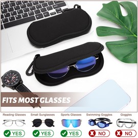 Newellsail Glasses Case Soft Sunglasses Bag Lightweight Neoprene Zipper Glasses Case Portable Travel Glasses Bag with Hook Pack of 2 (Black), black
