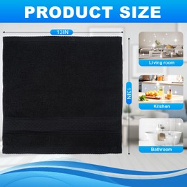 INFICRIME 6 Pack 100% Cotton Wash Cloth, 13x13 Inch Highly Absorbent and Soft Feel Fingertip Towels, Machine Washable Washcloths for Bathroom, Gym, Hotel, Spa and Kitchen, Black