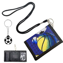 SwirlColor Kids Wallets for Boys, Lanyard Zippered Kids Purse Football Pattern Boys Wallets for Kids 9-12, with a Football Keyring