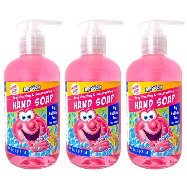 Mr. Bubble Kids Moisturizing Hand Soap, Gentle Sensitive Skin Formula Enriched with Nourishing Aloe Vera - Original Bubble Scent (Pack of 3 Bottles, 8.4 Fl Oz Each)
