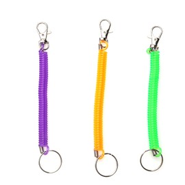 Sowaka 3 Pcs Spiral Retractable Spring Coil Keychain Multi Color Flexible Stretchy Cord with Key Ring Metal Lobster Clasp Lanyard Tool Wire Safety Fishing Ropes Fishing Boating Tools (Yellow)
