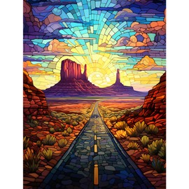 Mountain Desert Diamond Painting Succulent Plant Artwork Scenic Road Monument Valleys Wall Art 5D DIY Full Drill Crystal Art 16''Wx 12''H USA Landscape Diamond Art for Adult Home Decor(DIY Frame)