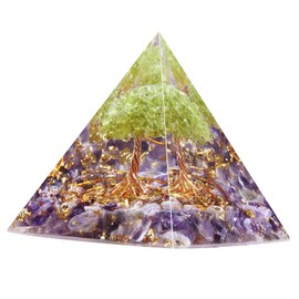 Nupuyai Amethyst Crystal Pyramid Tree of Life Gemstone Pyramid Decoration for Yoga Meditation, Room, Living Room, Feng Shui Decoration