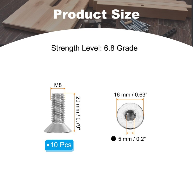 PATIKIL M8 x 20 mm Flat Head Socket Cap Screws,