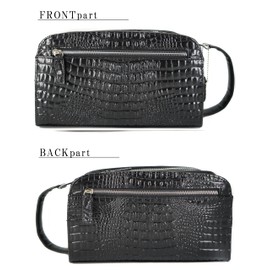 Bliss Leather Crocodile Embossed Cowhide Leather Second Bag, Double Zipper, Large Capacity, Multi-functional, Black