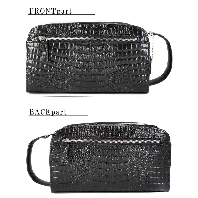 Bliss Leather Crocodile Embossed Cowhide Leather Second Bag, Double Zipper,