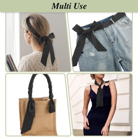 Andibro Women Long Ribbon Dress Sash Belt,Bridal Satin Waist Belts Ladies Ribbon Bow Solid Color Scarf for Wedding Bridesmaid(Black)