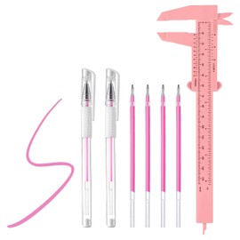 Bewudy Eyebrow Microblading Marker Pen, 2 Pcs Brow Mapping Pens with with 4 Replacement Refills and 1 Ruler, Pink Makeup Tattoo Skin Marker Pen, Brow Lamination Supplies for Eyebrow Lip Skin (Pinik)