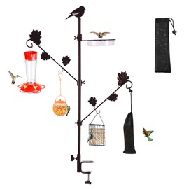 ERYTLLY 42in Deck Bird Feeder Station Kit, Wild Birds Bird Feeding Station for Outside Hanging Plants Holder Deck Pole Porch Multi-Hook Bird Feeder with Water Bowl for Balcony, Garden and Patio