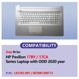 D-KXCPELE Replacement Upper Case Palmrest for HP Pavilion 17BY 17-by 17CA 17-CA 17T-by 17Z-CA Series Laptop Backlight Keyboard Assembly with ODD Touchpad L92783-001 6070B1308113 Natural Silver
