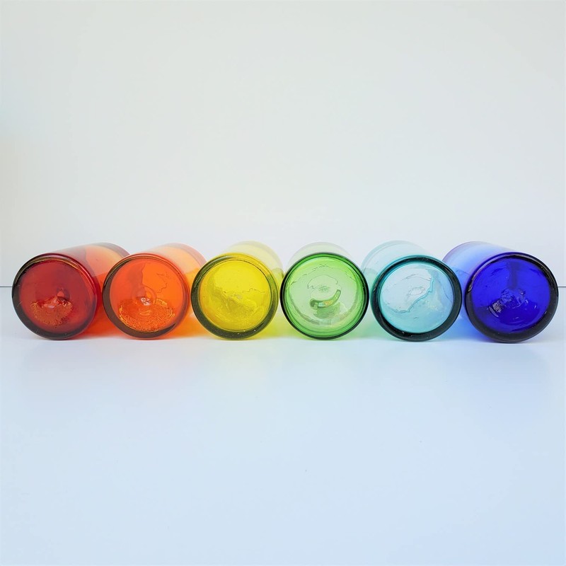 MexHandcraft Rainbow Colored 14 oz Drinking Glasses (set of 6),