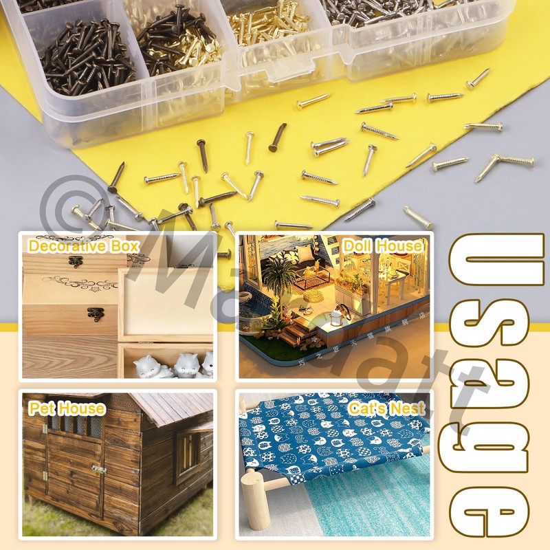 Mardatt 1600Pcs 3 Sizes Small Tiny Nails Assortment Kit, 1x6mm,