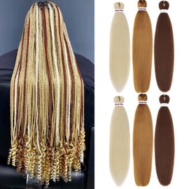 Pre-Stretched Braiding Hair 22 Inch 6 pcs Hot Water Setting Synthetic Hair Crochet Braiding Hair Extension (613# and 27# and 30#)