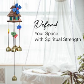 Wooden House Wind Chimes, Outside Outdoor Wind Chimes, Wooden Memorial Wind Chimes with Soothing Deep Tones, Decorative Chimes for Garden, Patio, Balcony, and Home, Sympathy Gift (5 Brass Bells)