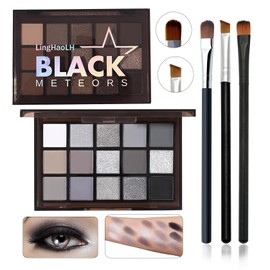Paleta De Sombras De Ojos Ahumadas En Negro Y Gris, 15 Colores Mate, Brillantes Y Pigmentadas, Incluye 3 Brochas Para Sombras De Ojos, Paleta De...   