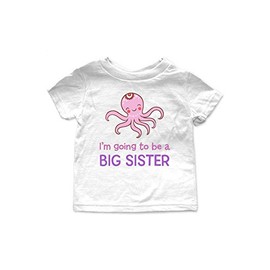 cuteandfunnykids I'm Going to be a Big Sister - Octopus Design - Baby Birth Pregnancy Announcement T-Shirt (2T Toddler Shirt, White)
