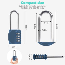 KAWAHA CL21BG 2.6 Inch Long Shackle Combination Lock, 4 Digit Combination Padlock Set Your own Combination for Gym Locker Lock, School, Gates, Doors, Toolbox, Hasps and Storage (Blue-Grey (L) *1)