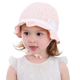 ANIMQUE Baby Girls' Sun Hat Super Soft Cotton Lace Butterfly Summer Toddler Cute Princess Ruffle Fishing Hat Baby Shooting 0-4 Years, LSHDX Pink