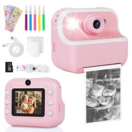 Kids Camera Camera Instant Print for Girls Boys With Print Photo Paper & Color Pens for DIY, Gifts for 3 4 5 6 7 8 9 10 Year Olds Girls Boys, 32Gb Sd Card -Pink