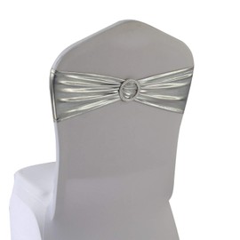 Metallic Silver Spandex Chair Bands Sashes - 50 pcs Wedding Banquet Party Event Decoration Chair Bows Ties (Metallic Silver, 50 pcs)