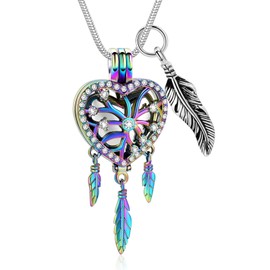 memorial jewelry Dream Catcher Urn Necklace Heart Cremation Jewelry for Ashes for Women Men Angel Wing Flower Memorial Hollow Pendant, Style 2