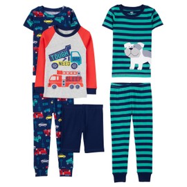 Simple Joys by Carter's - Conjunto de pijama de algodón ajustado de 6 piezas, verde/gris, rayas/perro, 18 meses