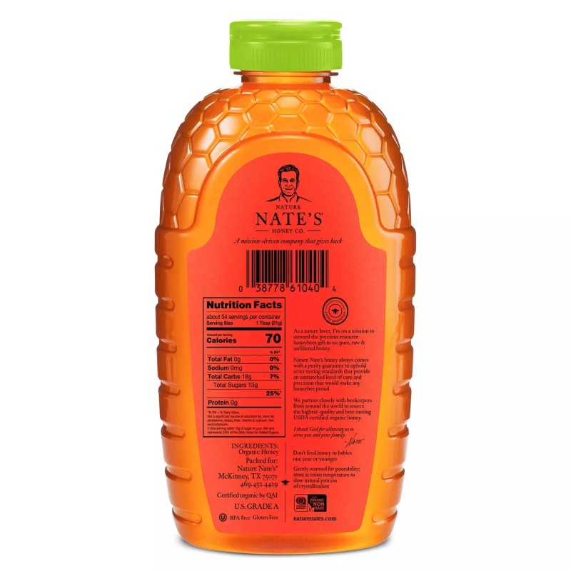 Nature Nate's 100% Organic Pure Raw and Unfiltered Honey 40