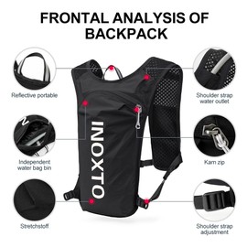 INOXTO Running Backpack, 5-Liter Lightweight Hydration Bag for Outdoor Hiking Cross Country Marathon Cycling Competition Mountaineering Water Bag Backpack for Men (Black and White)