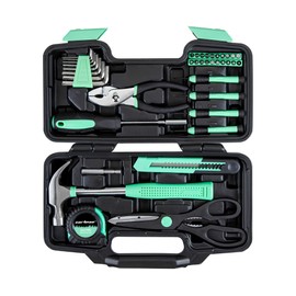 CARTMAN 39-Piece Home Tool Set Kit, Essential Household Hand Tools with Plastic Storage Case, Green