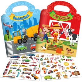 2 Sets Reusable Sticker Books for Toddlers 1-3, Travel Toys for Toddlers 3-5, Activity Books for Kids 2-4, Removable Jelly Stickers Holiday and Birthday Gifts for Boys Girls