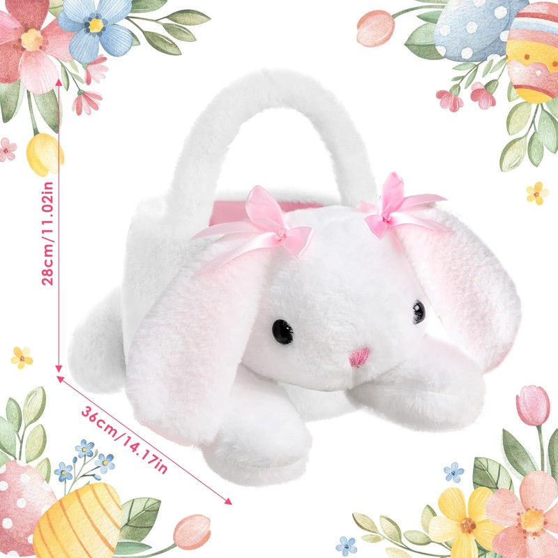 SilverChry Easter Bunny Basket for Egg Hunting, Rabbit Plush Basket,