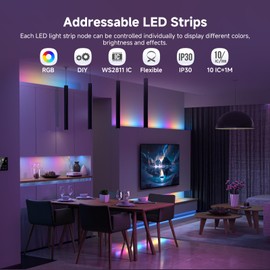 SEZO FCOB RGB WS2811 IC Addressable LED Strip COB RGB IC Chasing High Density 5M DC24V 630LEDs/M IP30 LED Strip Black PCB for Indoor DIY Decoration (Not Included SPI Controller)