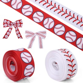 BOXOB 2 Pieces Baseball Ribbons for Crafts, Total 10 Yards Yellow Grosgrain Ribbon for Softball Gift Wrapping for DIY Party Decorations Team Theme Supplies