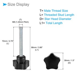 CoCud M8 x 70mm Male Thread 38mm Head Plastic Thumb Screw Grip Hand Knob Screw Screw Bolt Black for Lathe Machine 2pcs