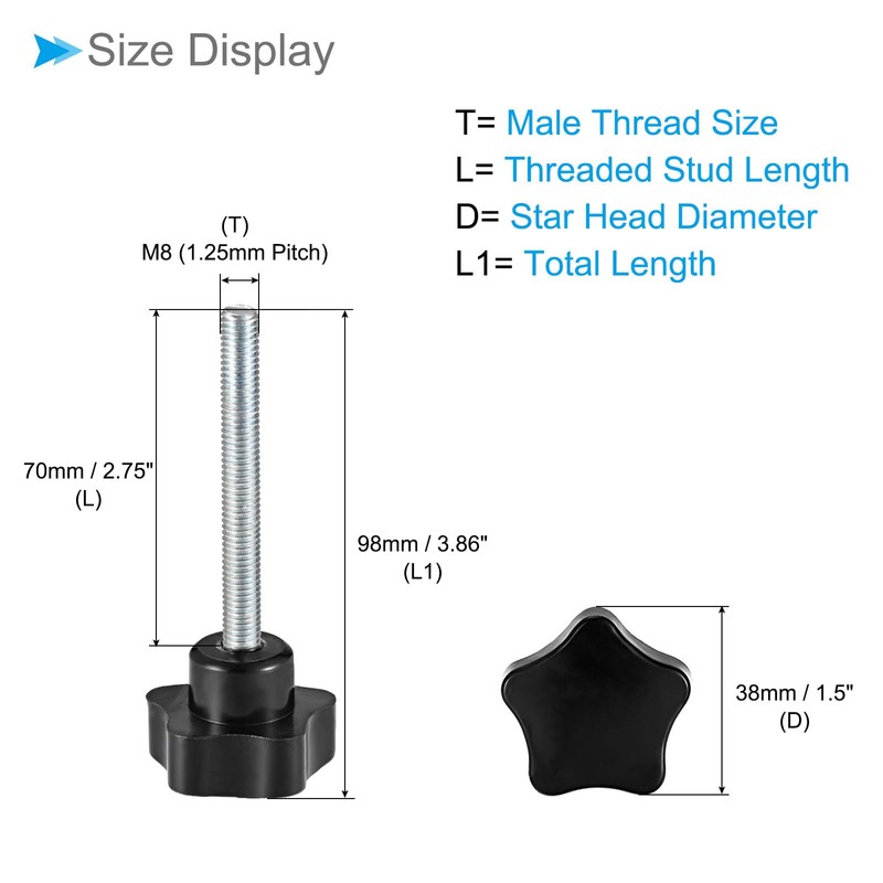 CoCud M8 x 70mm Male Thread 38mm Head Plastic Thumb