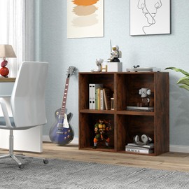 Nightcore Stackable Storage Cube, Wooden Open Bookshelf Organizer for Small Space, Display Shelving Unit, DIY Modular Storage Cube for Home, Rustic Brown/White (Rustic Brown, 4-Cube)