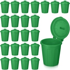 Zubebe 12 Pcs Green Mini Trash Can Mini Toy Garbage Can Small Desktop Storage Bin with Lids for Trash Party Favor Garbage Truck Birthday Decoration Party Supplies Home School Classroom