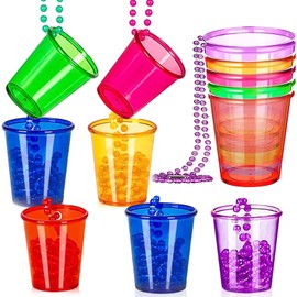 GAROMIA Colourful Shot Glasses with Chain, Pack of 12 Shot Glasses for Hanging, Team Bride Necklace, Cup, Bridal Shower Cups, Bachelorette Party, Jungle Decorations for Stag Night