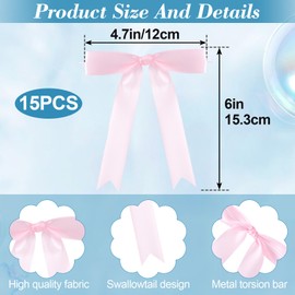 Joez Wonderful 15 Pcs Twist Tie Bows, Pastel Satin Ribbon, Bowknot Decoration for Crafts, Satin Bows for Gift Wrapping, Christmas, Birthday, Party, Wedding (Pink)