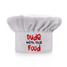 AGMDESIGN Funny Chef Hat, Dude with The Food, Funny BBQ Chef Wear, Adjustable Kitchen Cooking Hat for Men & Women White