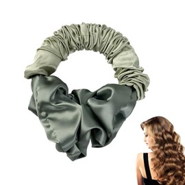 Yeomju Pack of 2 Green Heat Free Curls Silky Hair Bobbles for Women, Soft Elastic Satin Silk Hair Bobbles for Sleep, Silky Satin Hair Ties, Overnight Curls